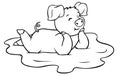 Coloring pages: farm animals. Little cute pig lies in a puddle and smiles.